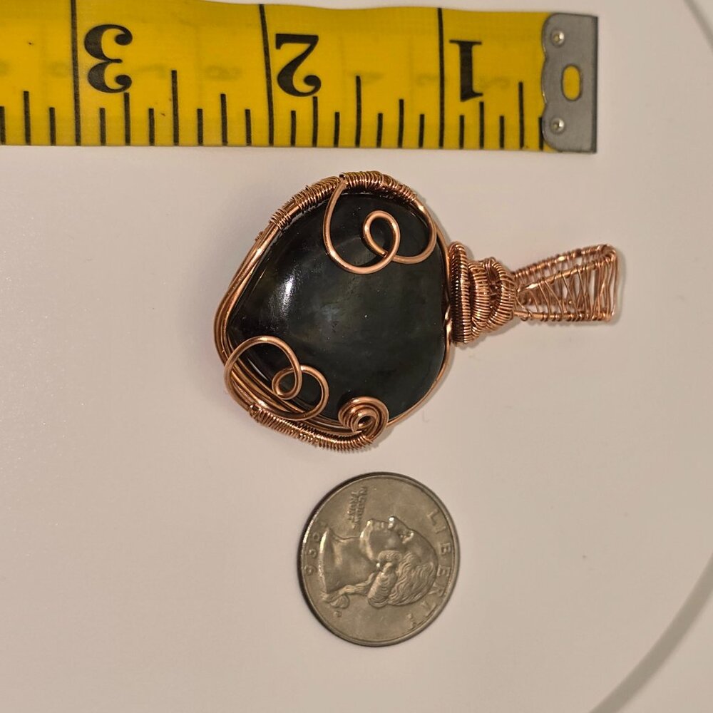 Copper Wire Wrapped Labradorite Heart Pendant - Picture 8 of 10